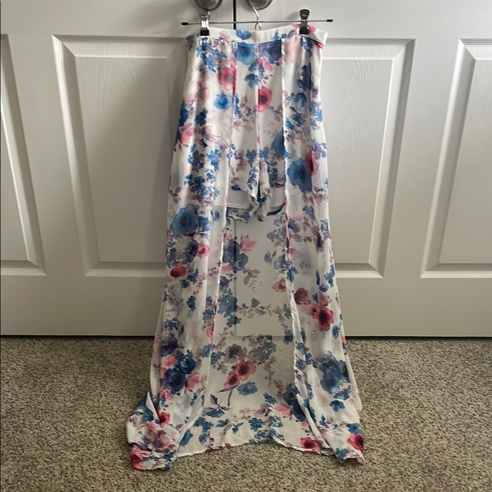 Peach Love California Blue and Pink Shorts with A-Line Maxi Skirt